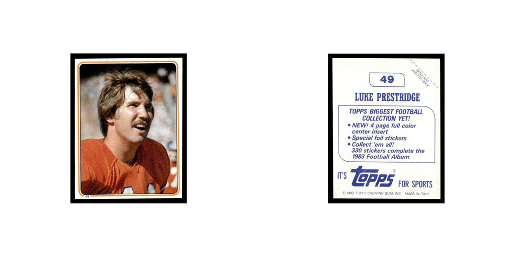 Luke Prestridge 1983 Topps Stickers #49 Denver Broncos Football Card EX