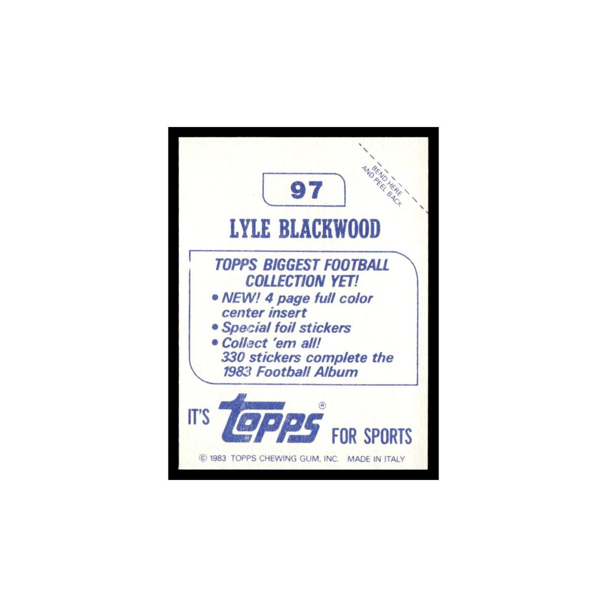 Lyle Blackwood 1983 Topps Stickers #97 Miami Dolphins Football Card EX
