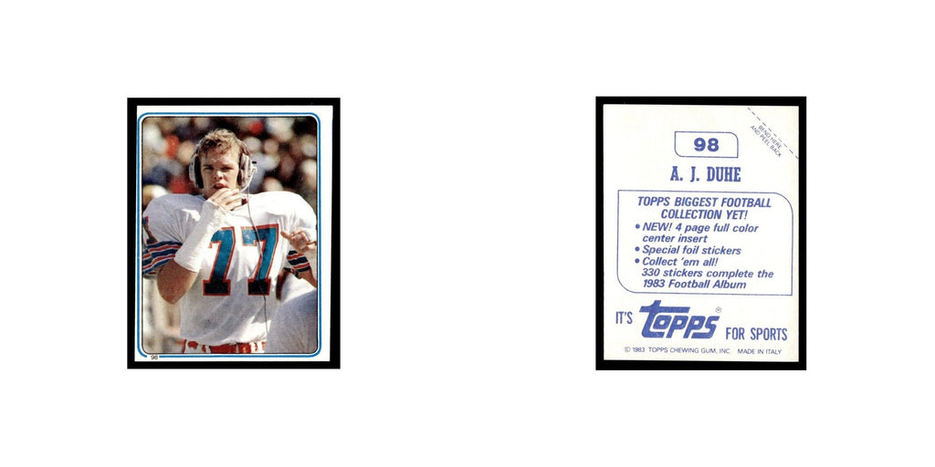 A.J. Duhe 1983 Topps Stickers #98 Miami Dolphins Football Card EX