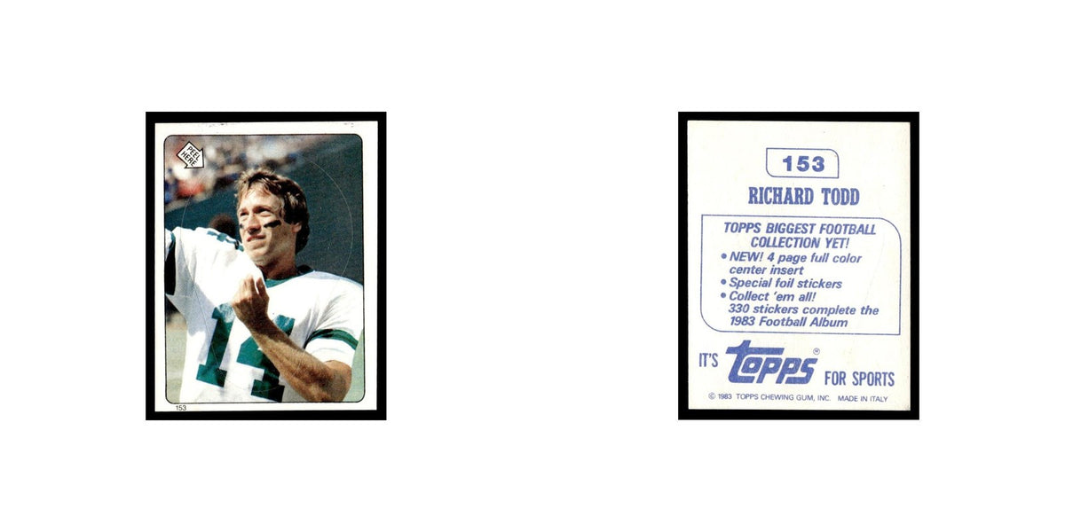Richard Todd 1983 Topps Stickers #153 New York Jets Football Card EX