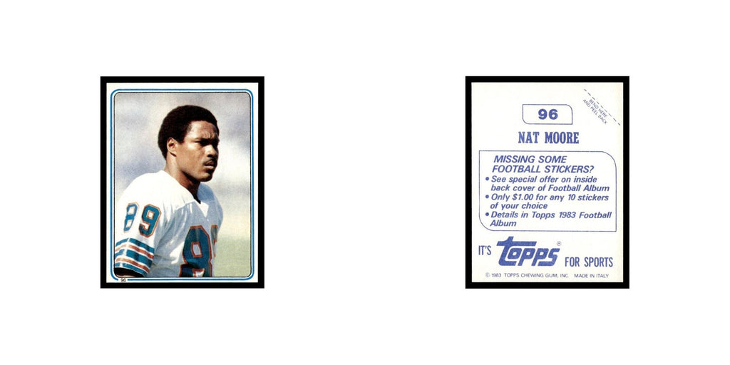 Nat Moore 1983 Topps Stickers #96 Miami Dolphins Football Card EX