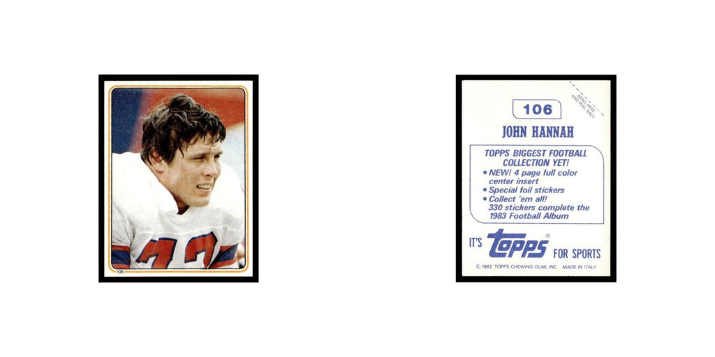 John Hannah 1983 Topps Stickers #106 New England Patriots Football Card EX