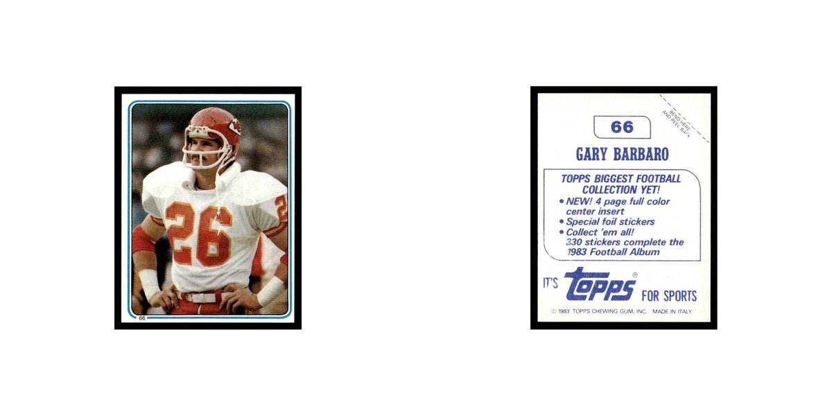 Gary Barbaro 1983 Topps Stickers #66 Kansas City Chiefs Football Card EX