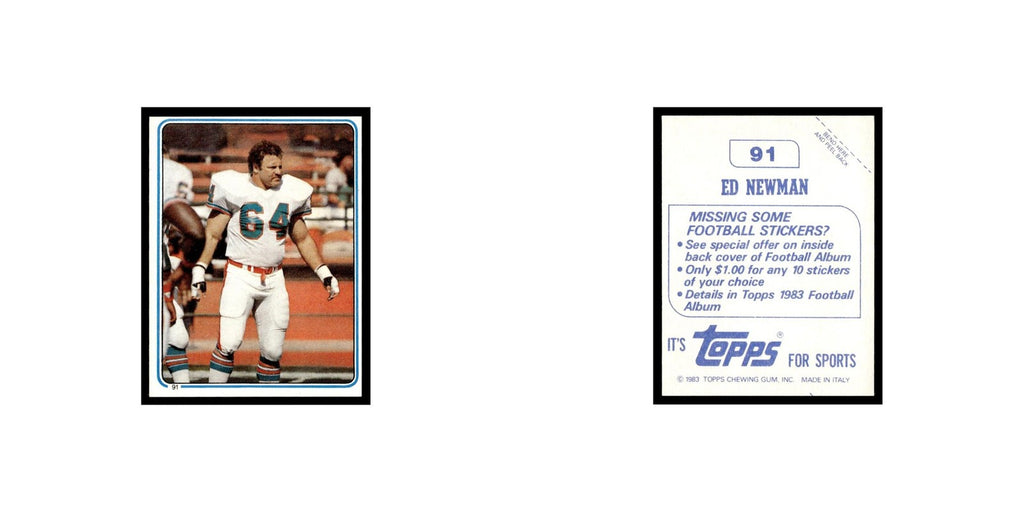 Ed Newman 1983 Topps Stickers #91 Miami Dolphins Football Card EX