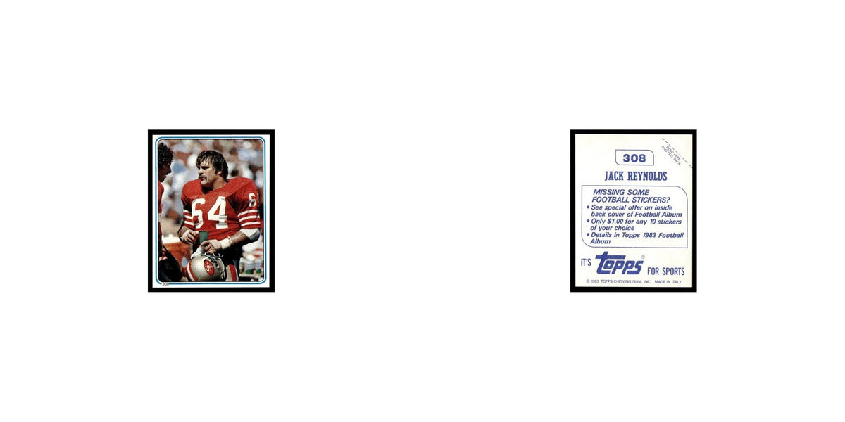 Jack Reynolds 1983 Topps Stickers #308 San Francisco 49ers Football Card EX