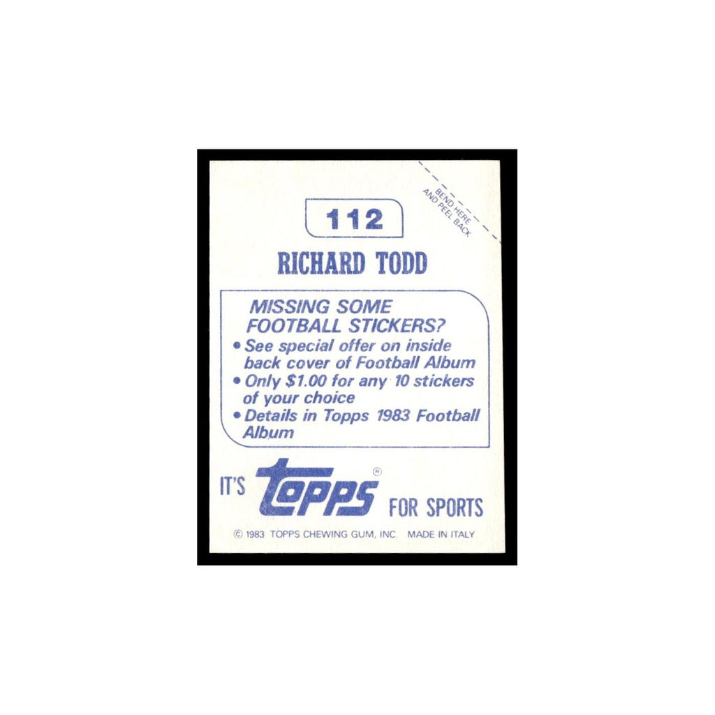 Richard Todd 1983 Topps Stickers #112 New York Jets Football Card EX