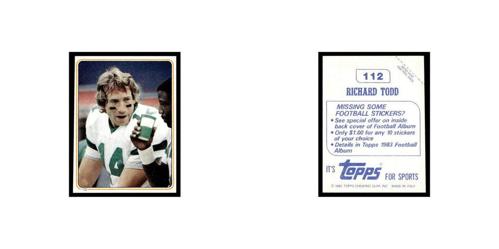 Richard Todd 1983 Topps Stickers #112 New York Jets Football Card EX