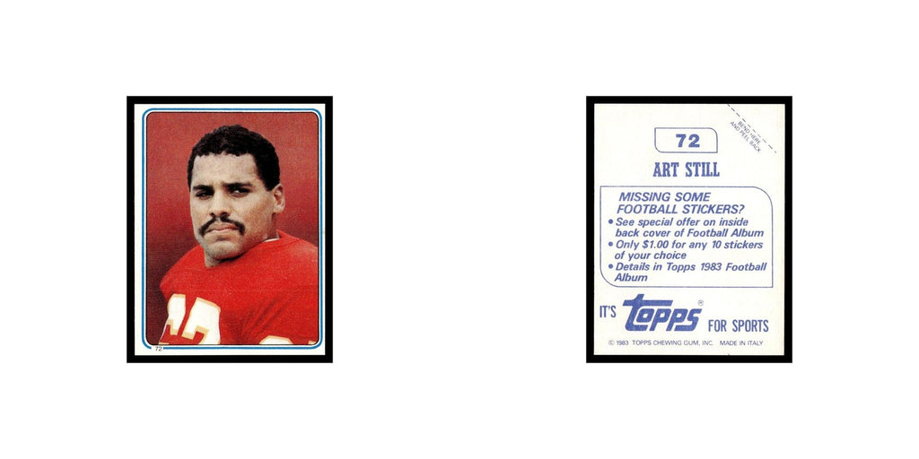 Art Still 1983 Topps Stickers #72 Kansas City Chiefs Football Card EX