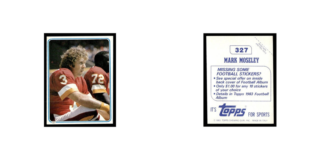 Mark Moseley 1983 Topps Stickers #327 Washington Redskins Football Card EX
