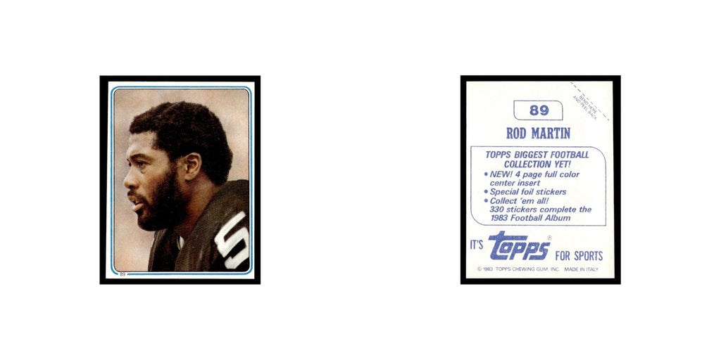 Rod Martin 1983 Topps Stickers #89 Los Angeles Raiders Football Card EX