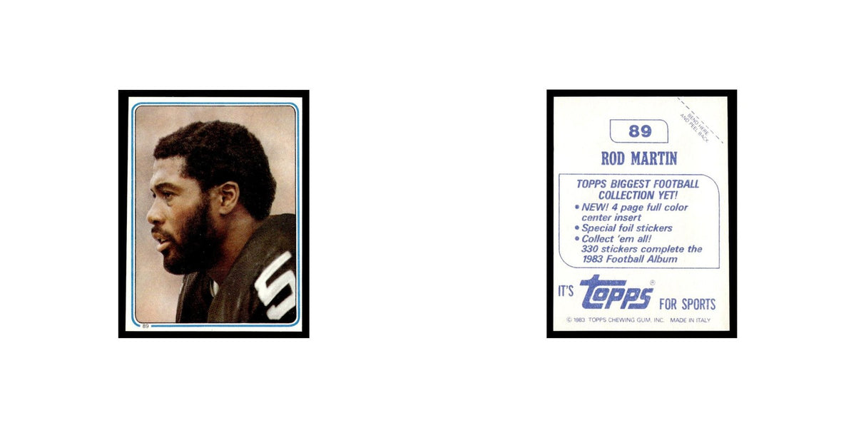 Rod Martin 1983 Topps Stickers #89 Los Angeles Raiders Football Card EX