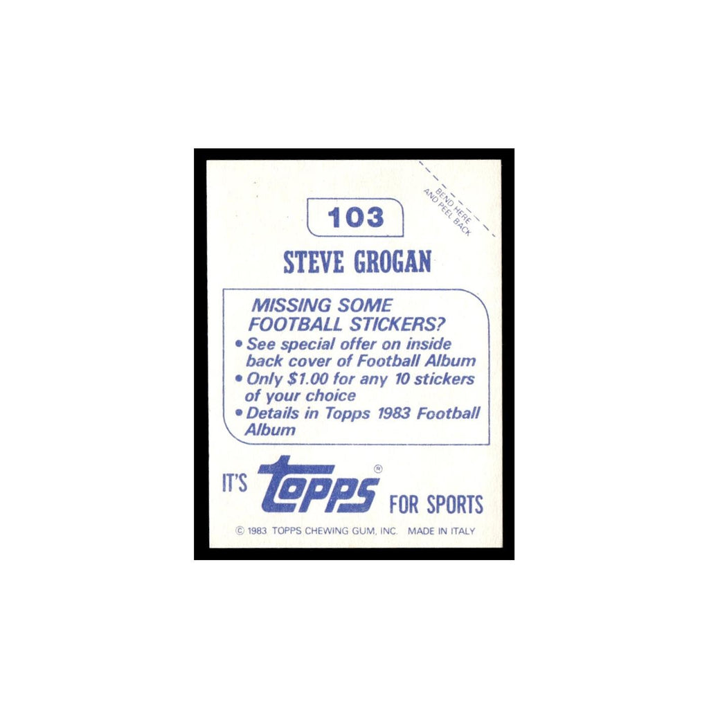 Steve Grogan 1983 Topps Stickers #103 New England Patriots Football Card EX