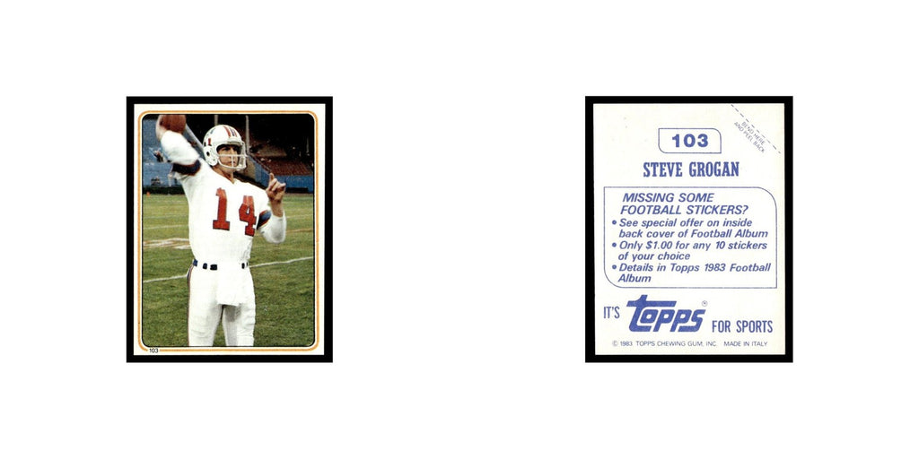 Steve Grogan 1983 Topps Stickers #103 New England Patriots Football Card EX