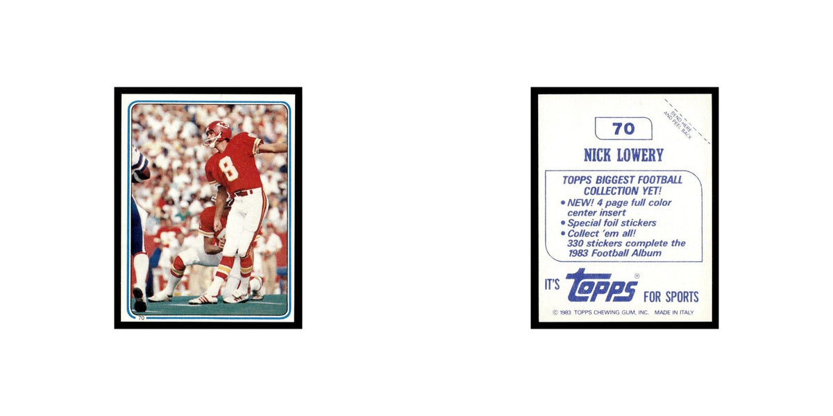Nick Lowery 1983 Topps Stickers #70 Kansas City Chiefs Football Card EX