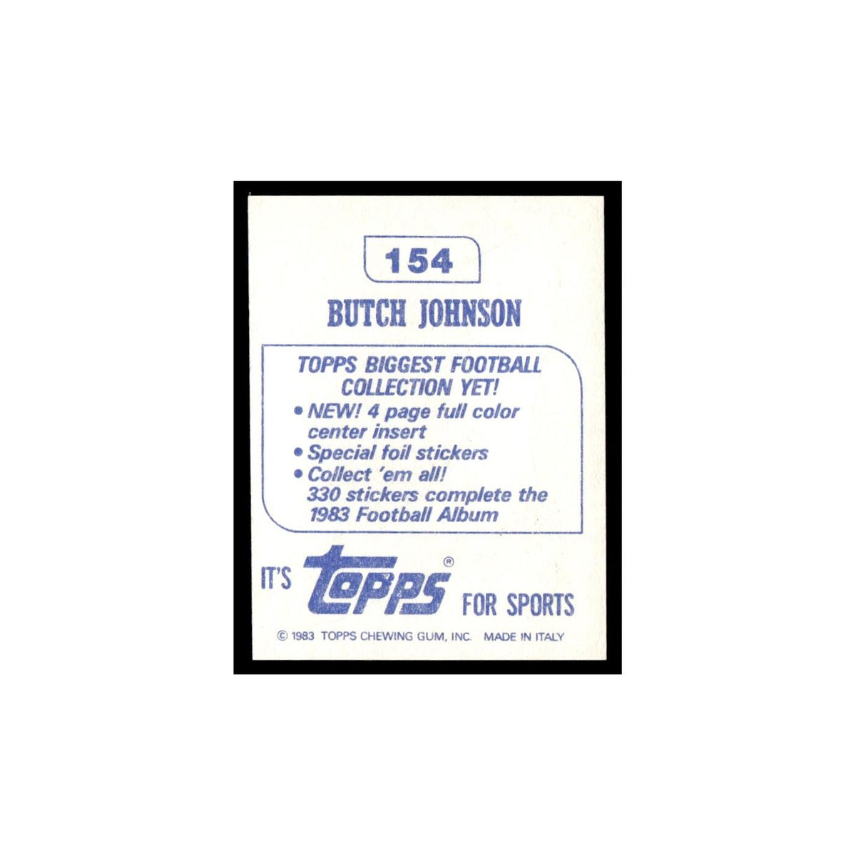 Butch Johnson 1983 Topps Stickers #154 Dallas Cowboys Football Card EX