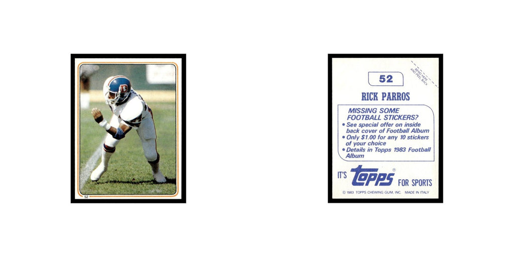 Rick Parros 1983 Topps Stickers #52 Denver Broncos Football Card EX