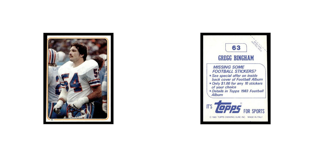 Gregg Bingham 1983 Topps Stickers #63 Houston Oilers Football Card EX