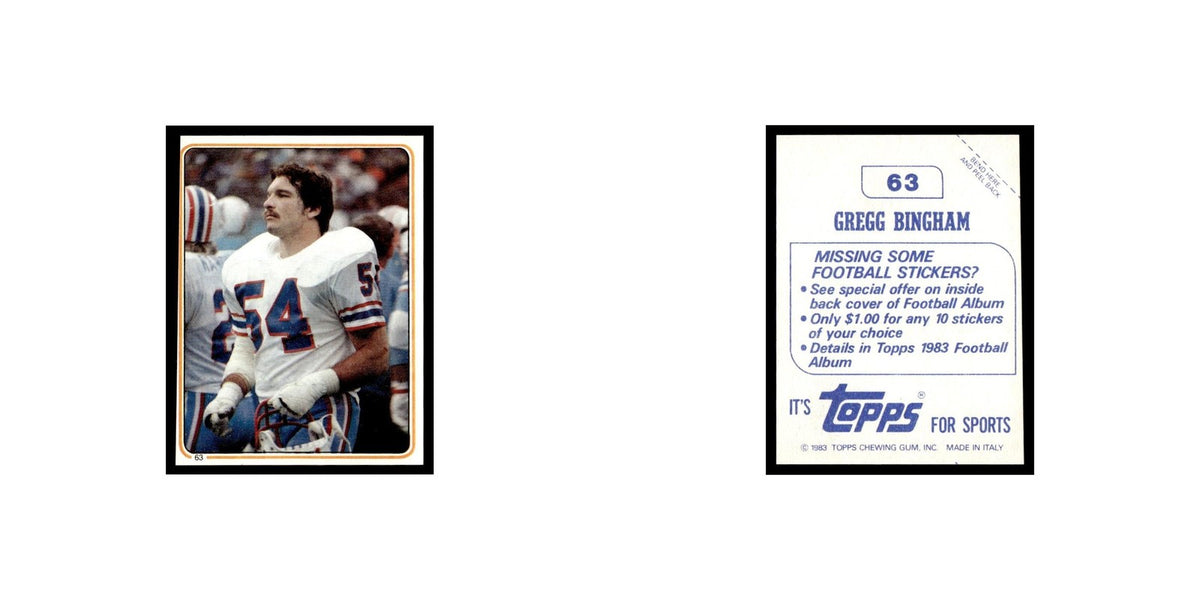 Gregg Bingham 1983 Topps Stickers #63 Houston Oilers Football Card EX