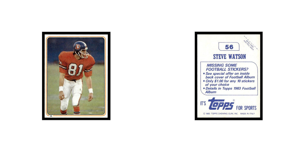 Steve Watson 1983 Topps Stickers #56 Denver Broncos Football Card EX