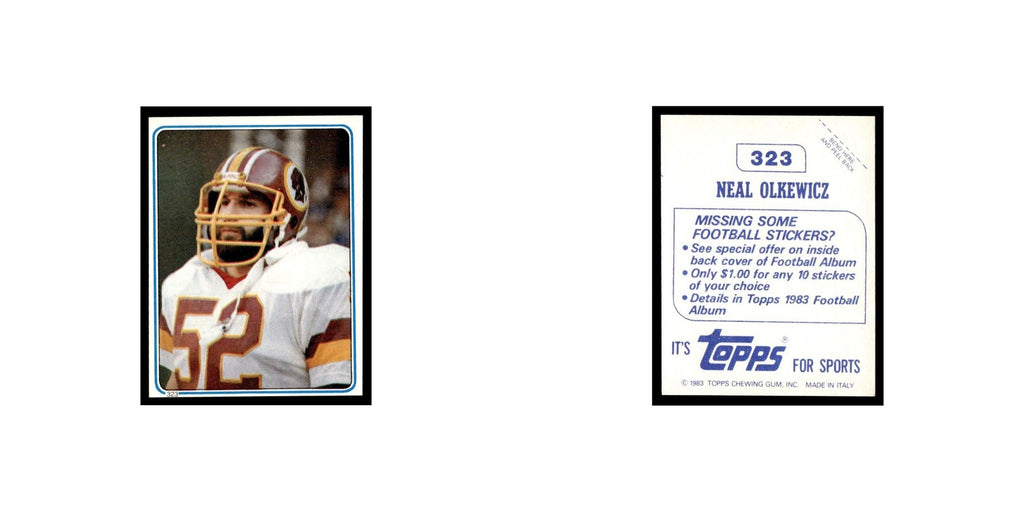 Neal Olkewicz 1983 Topps Stickers #323 Washington Redskins Football Card EX