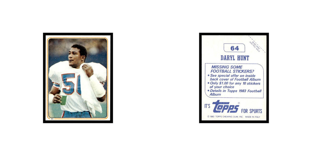 Daryl Hunt 1983 Topps Stickers #64 Houston Oilers Football Card EX