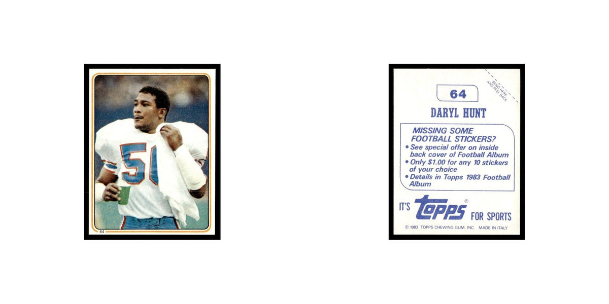 Daryl Hunt 1983 Topps Stickers #64 Houston Oilers Football Card EX