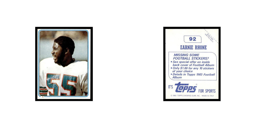 Earnie Rhone 1983 Topps Stickers #92 Miami Dolphins Football Card EX