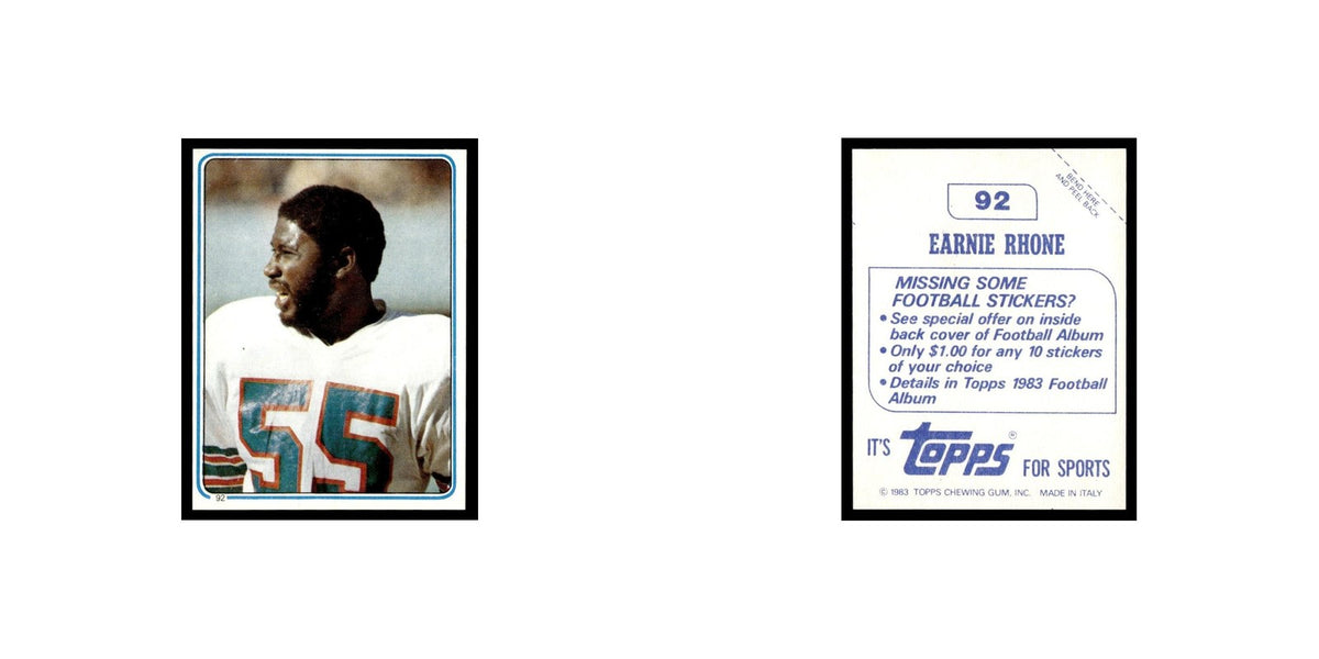 Earnie Rhone 1983 Topps Stickers #92 Miami Dolphins Football Card EX