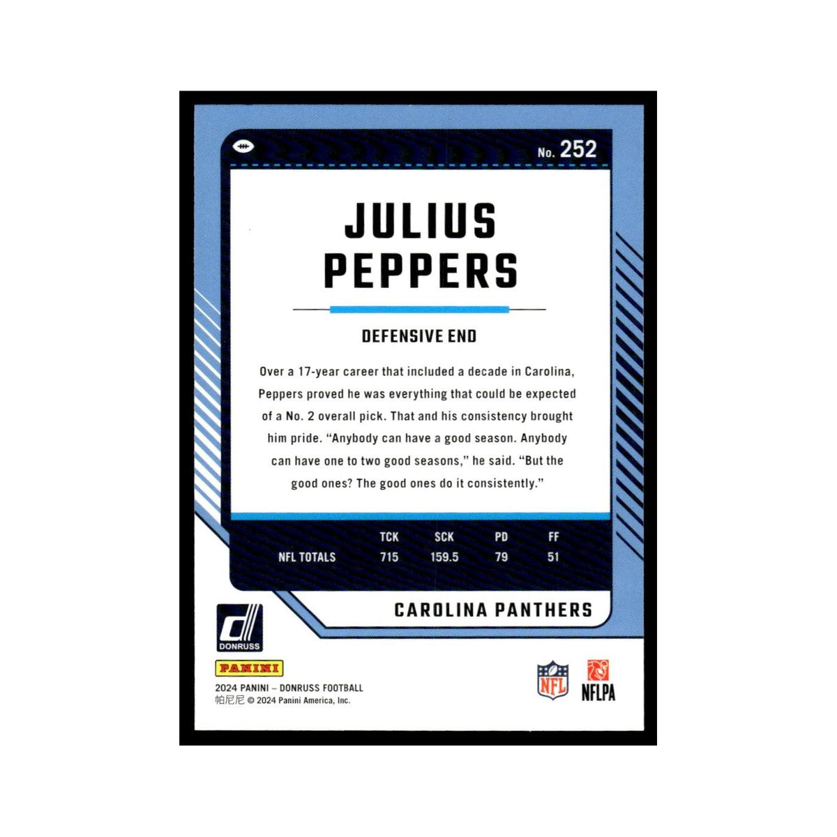 Julius Peppers 2024 Donruss #252 Carolina Panthers Football Card NM