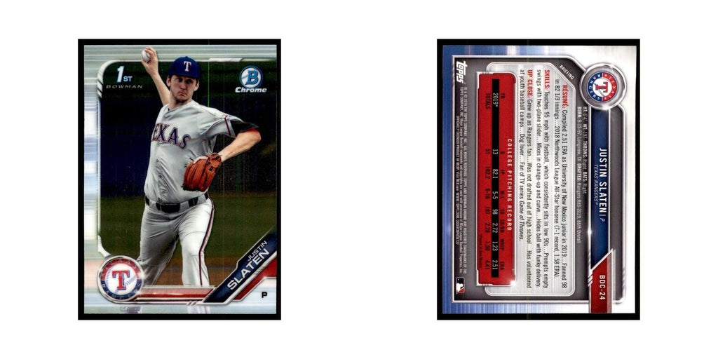 Justin Slaten 2019 Bowman Draft Chrome #BDC-24 Texas Rangers Baseball Card NM