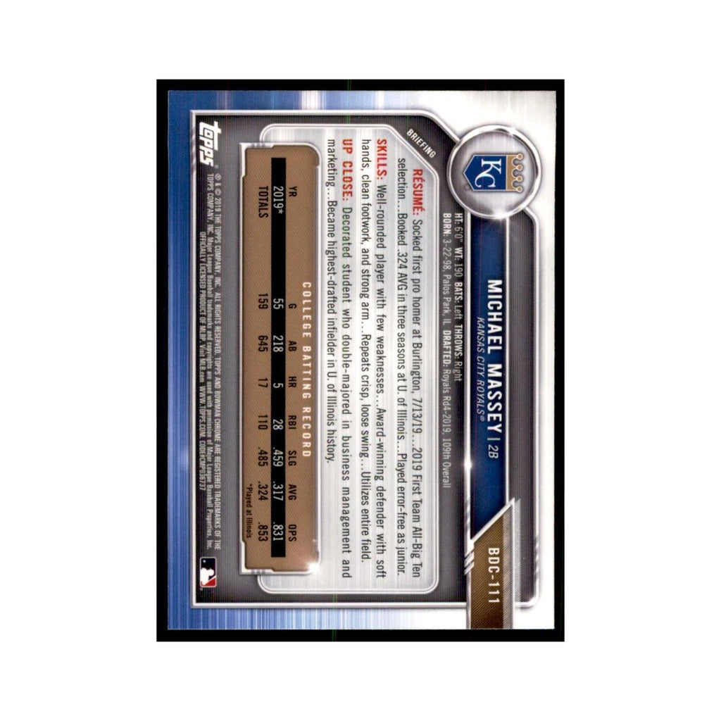 Michael Massey 2019 Bowman Draft Chrome #BDC-111 Kansas City Royals NM
