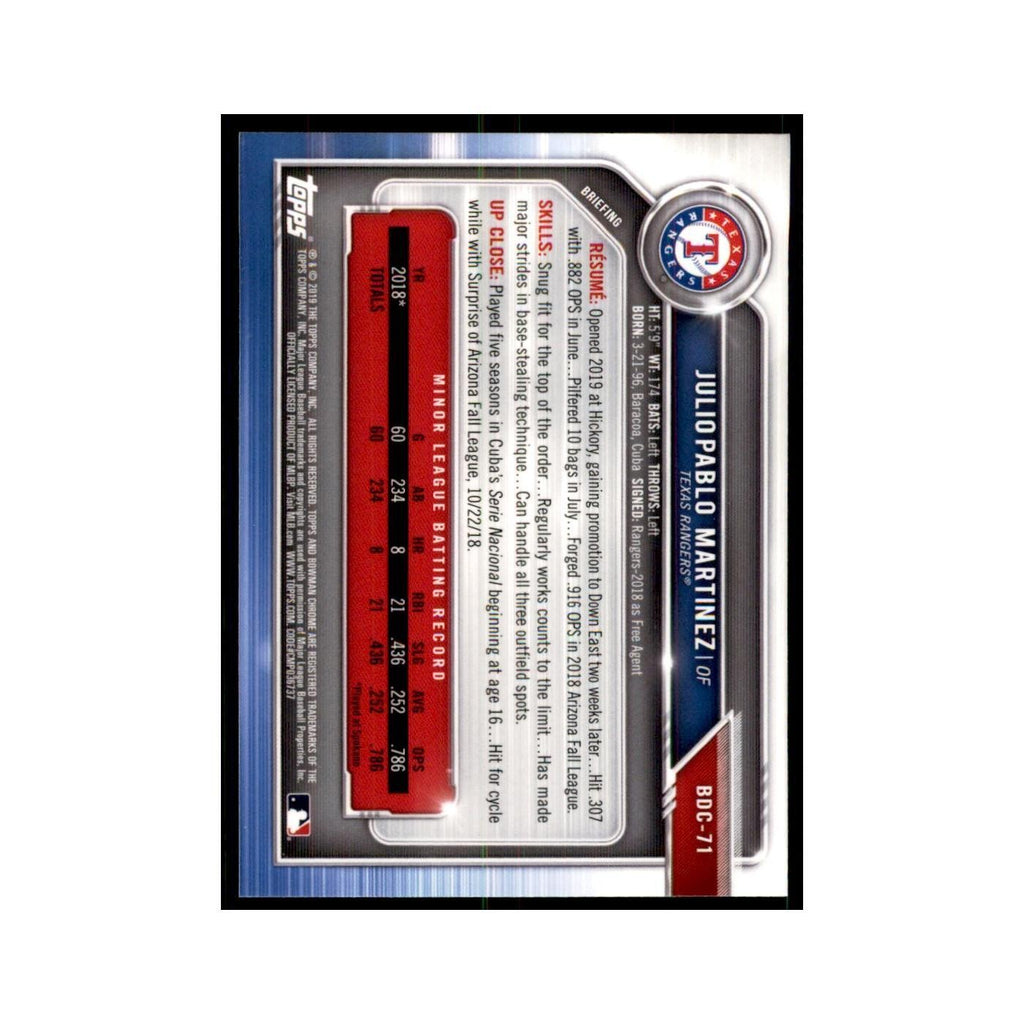 Julio Pablo Martinez 2019 Bowman Draft Chrome #BDC-71 Texas Rangers NM