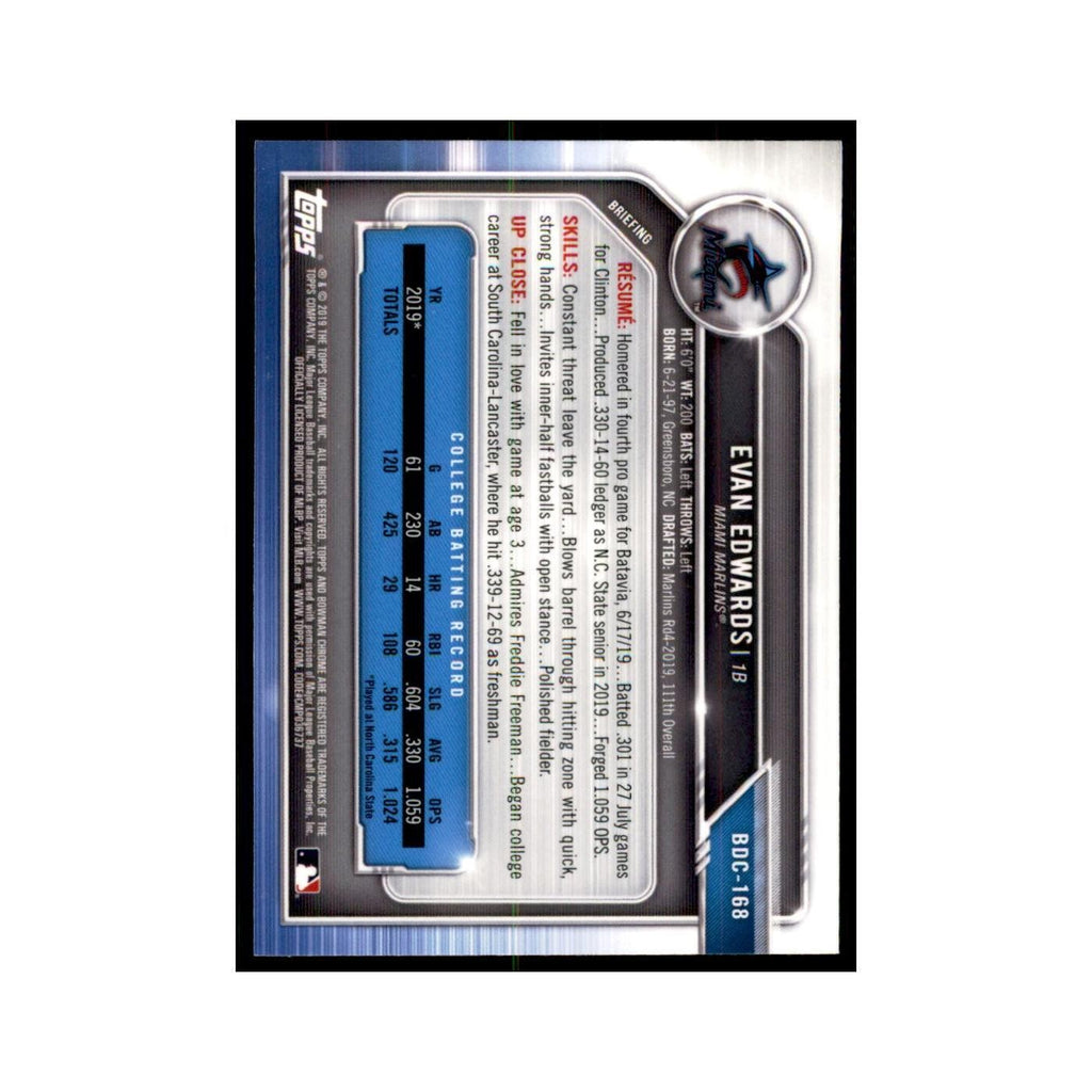 Evan Edwards 2019 Bowman Draft Chrome #BDC-168 Miami Marlins Baseball Card NM