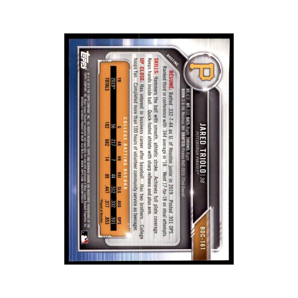 Jared Triolo 2019 Bowman Draft Chrome #BDC-161 Pittsburgh Pirates NM