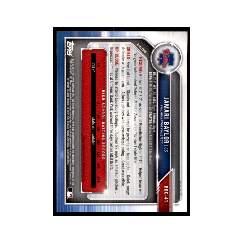 Jamari Baylor 2019 Bowman Draft Chrome #BDC-41 Philadelphia Phillies NM