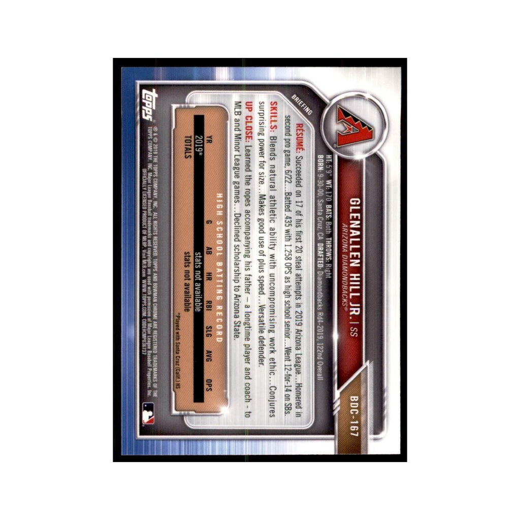 Glenallen Hill Jr. 2019 Bowman Draft Chrome #BDC-167 Arizona Diamondbacks NM