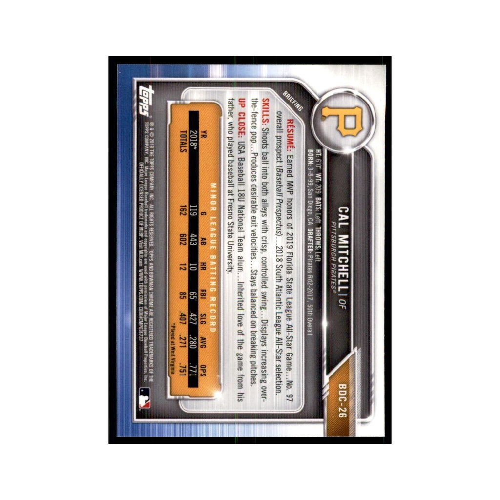 Cal Mitchell 2019 Bowman Draft Chrome #BDC-26 Pittsburgh Pirates NM