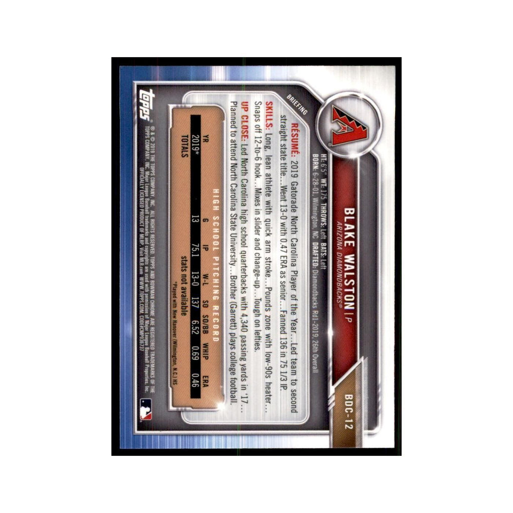 Blake Walston 2019 Bowman Draft Chrome #BDC-12 Arizona Diamondbacks NM