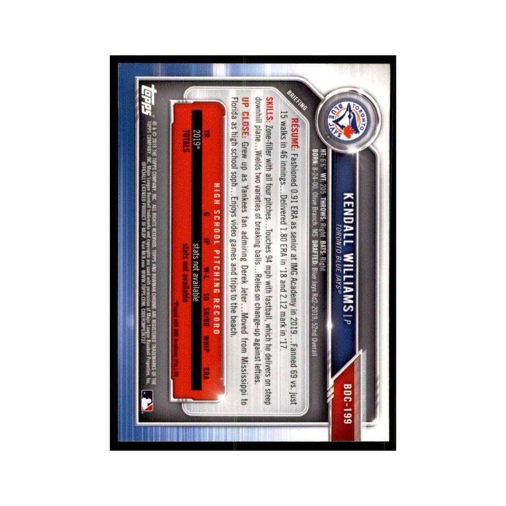 Kendall Williams 2019 Bowman Draft Chrome #BDC-199 Toronto Blue Jays NM