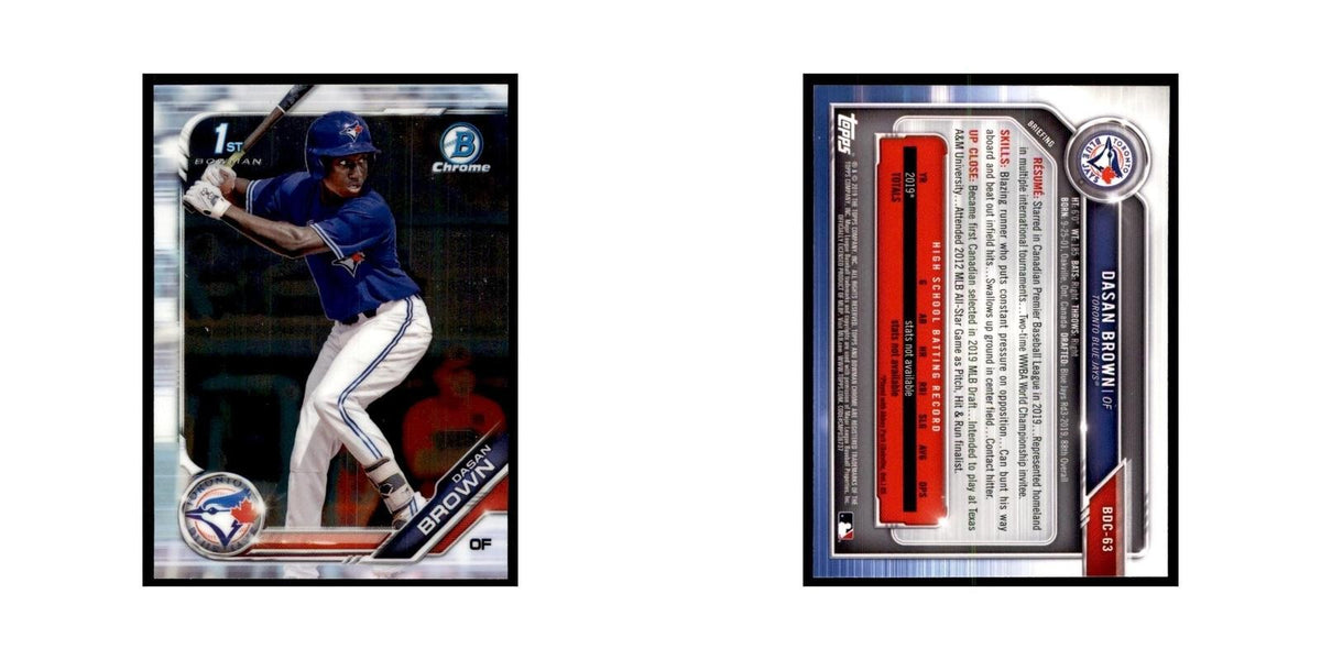 Dasan Brown 2019 Bowman Draft Chrome #BDC-63 Toronto Blue Jays Baseball Card NM