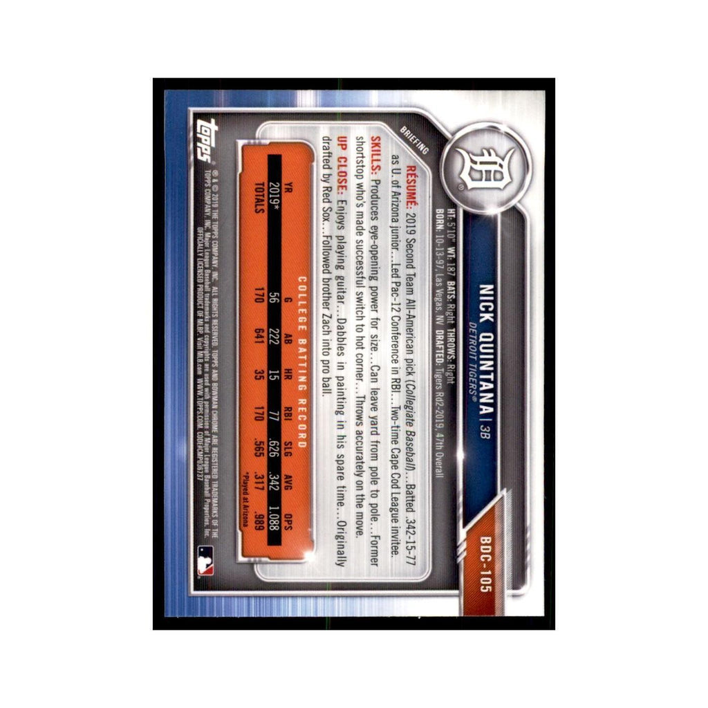 Nick Quintana 2019 Bowman Draft Chrome #BDC-105 Detroit Tigers Baseball Card NM