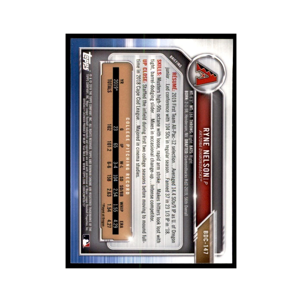 Ryne Nelson 2019 Bowman Draft Chrome #BDC-147 Arizona Diamondbacks NM