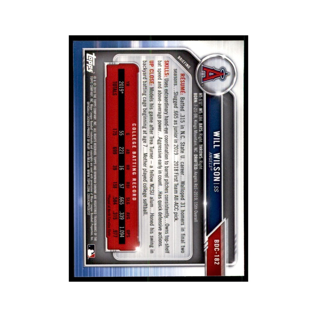 Will Wilson 2019 Bowman Draft Chrome #BDC-182 Los Angeles Angels NM