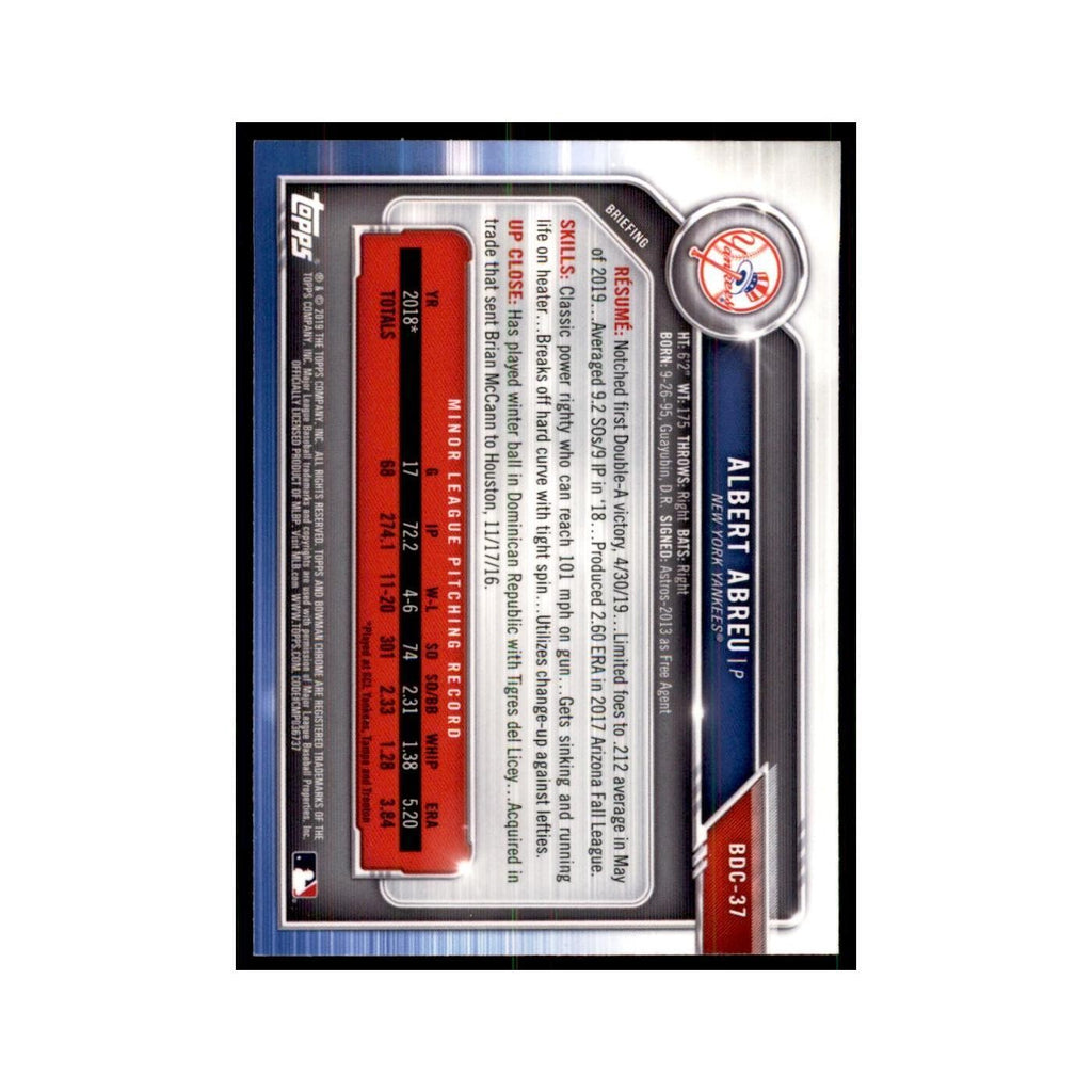 Albert Abreu 2019 Bowman Draft Chrome #BDC-37 New York Yankees Baseball Card NM