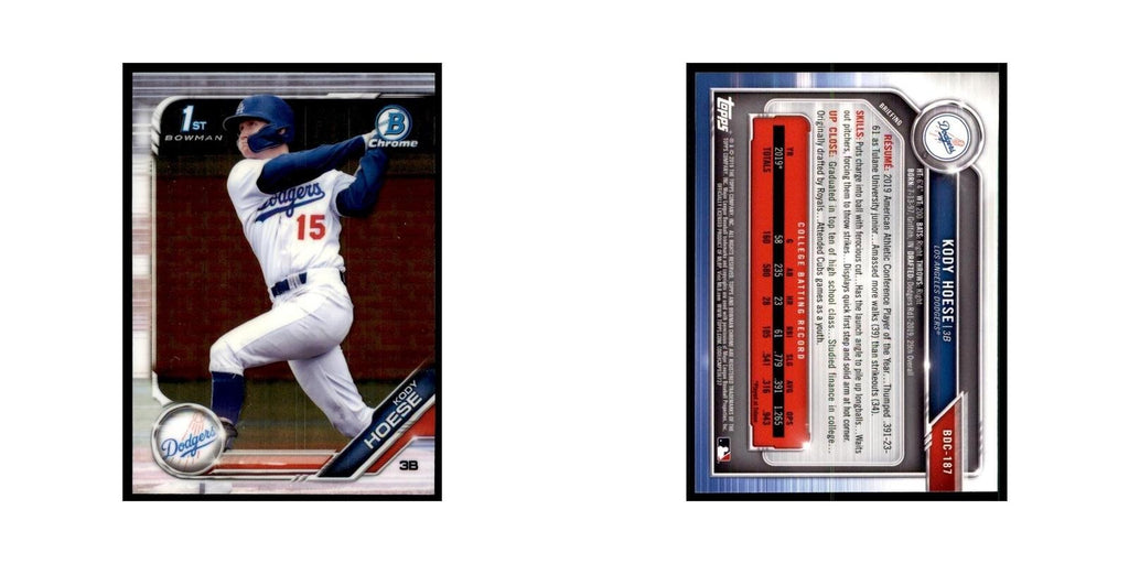Kody Hoese 2019 Bowman Draft Chrome #BDC-187 Los Angeles Dodgers NM