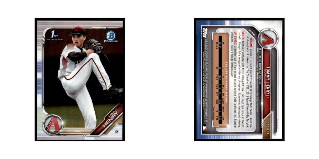 Tommy Henry 2019 Bowman Draft Chrome #BDC-197 Arizona Diamondbacks NM