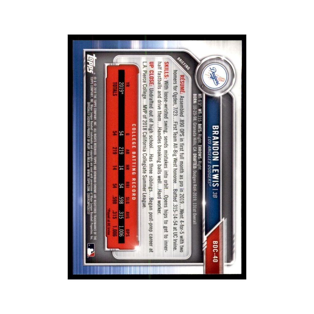 Brandon Lewis 2019 Bowman Draft Chrome #BDC-40 Los Angeles Dodgers NM