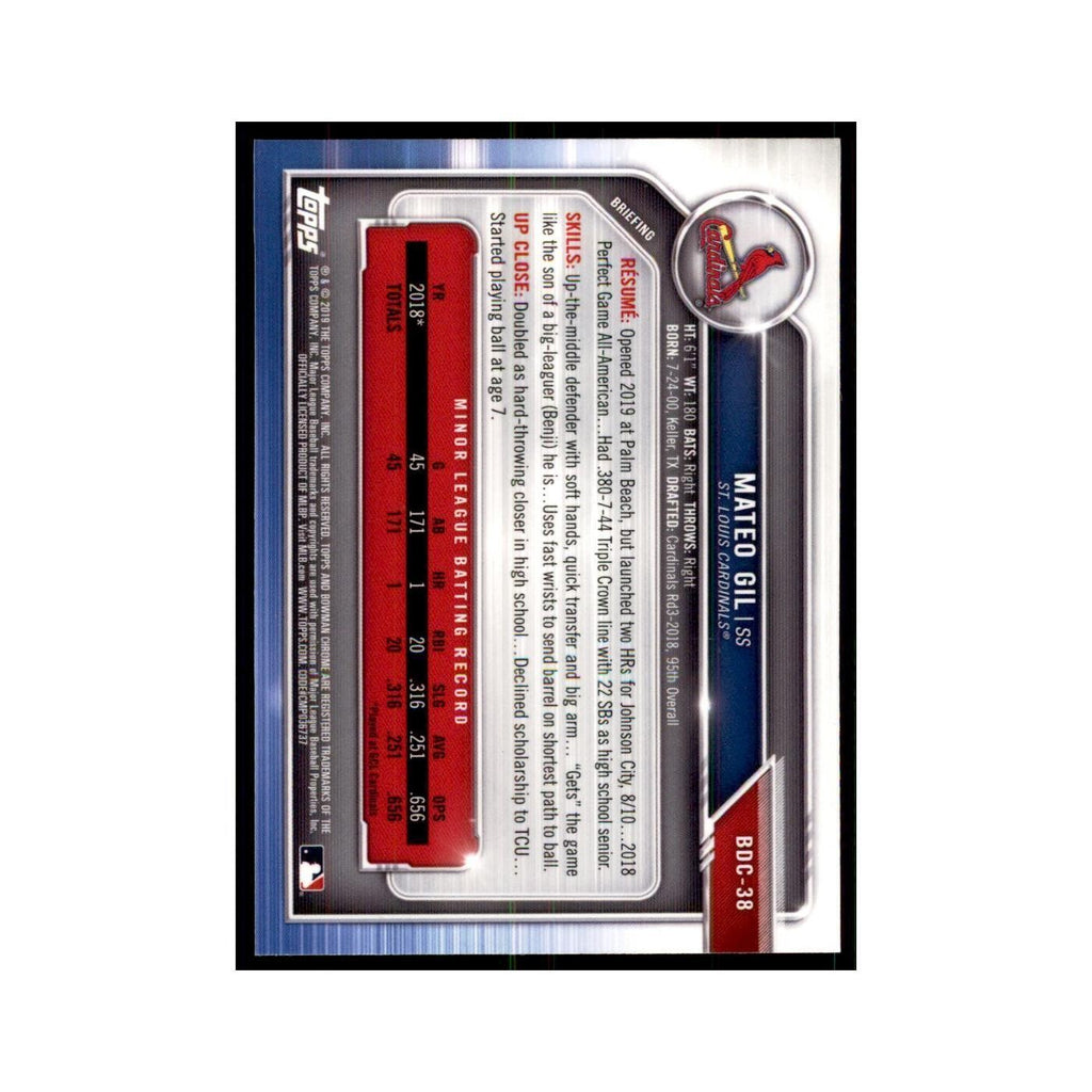 Mateo Gil 2019 Bowman Draft Chrome #BDC-38 St. Louis Cardinals Baseball Card NM