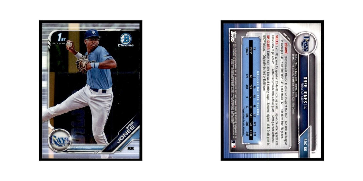 Greg Jones 2019 Bowman Draft Chrome #BDC-66 Tampa Bay Rays Baseball Card NM