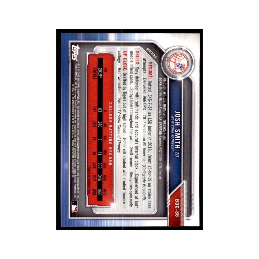 Josh Smith 2019 Bowman Draft Chrome #BDC-86 New York Yankees Baseball Card NM